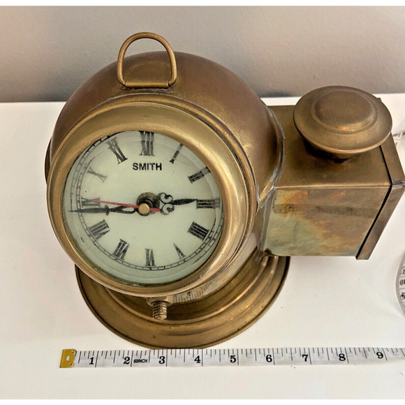 Antique Brass Gimbled Helmet Clock Nautical Maritime Home & Office Decor - Picture 7 of 7